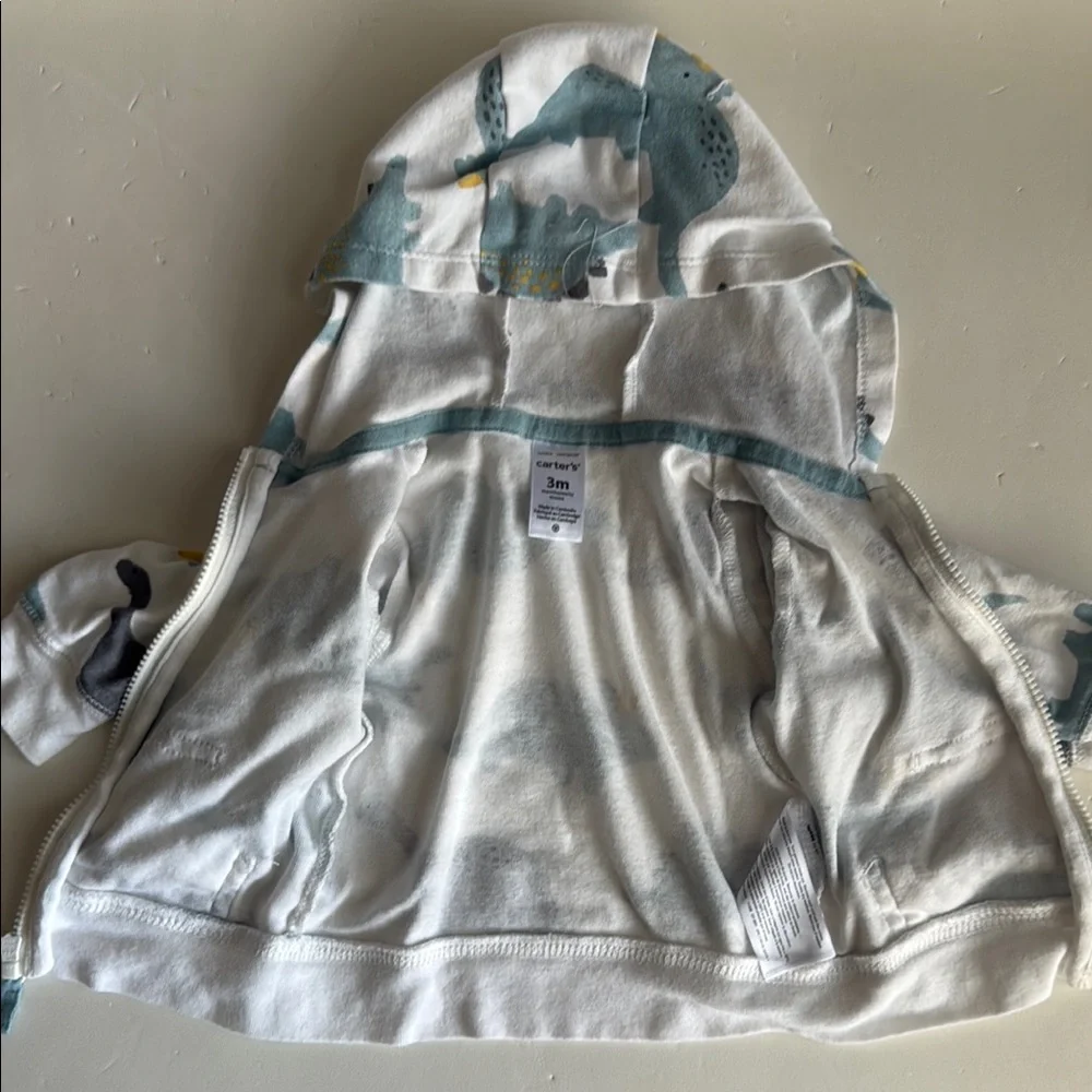 Carter’s Boys Dinosaur Print Hoodie and White Pant Set Size 3 Months